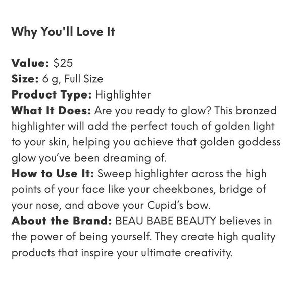 New BEAU BABE BEAUTY Bronze Highlighter - Picture 2 of 4